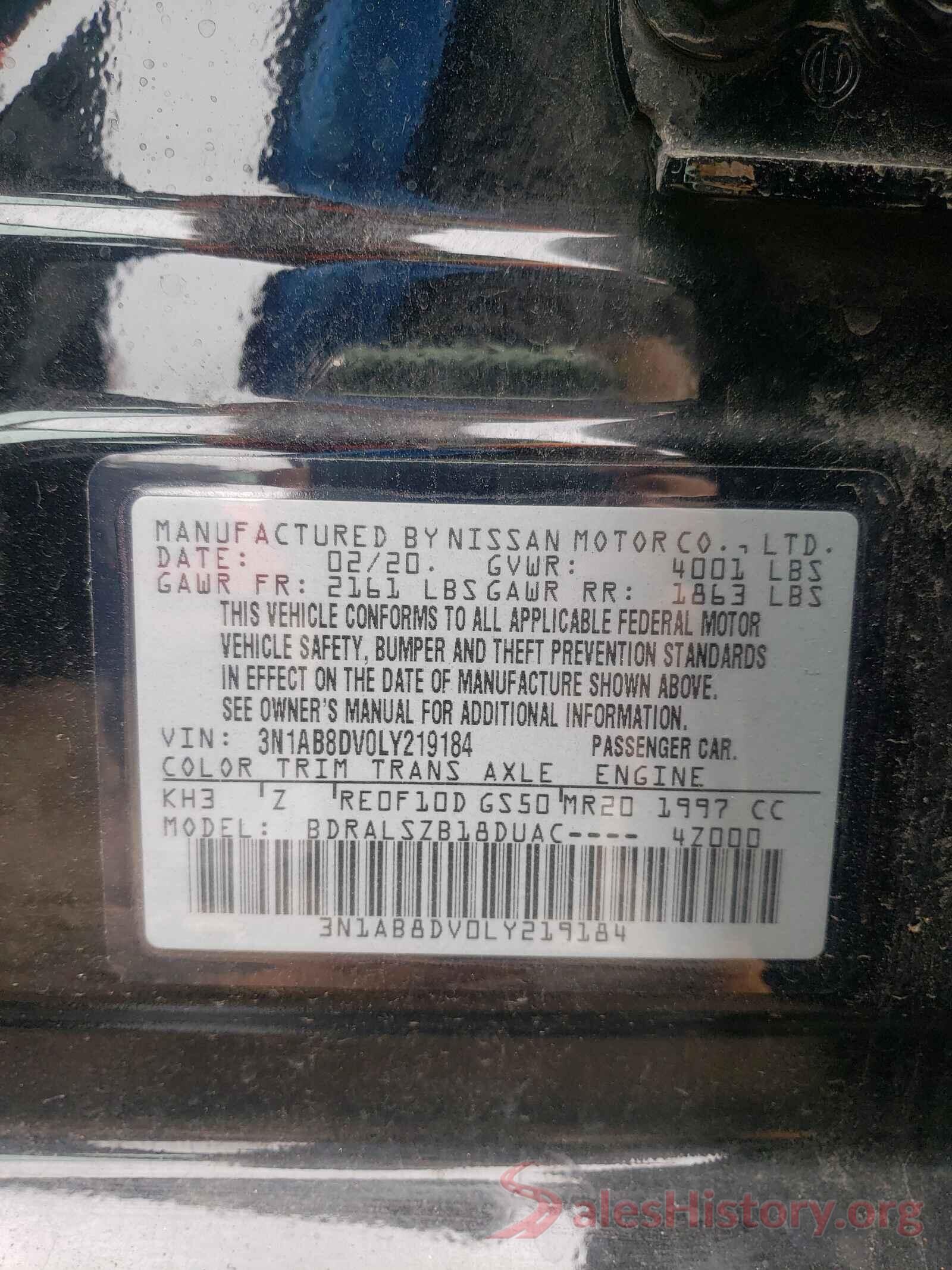 3N1AB8DV0LY219184 2020 NISSAN SENTRA