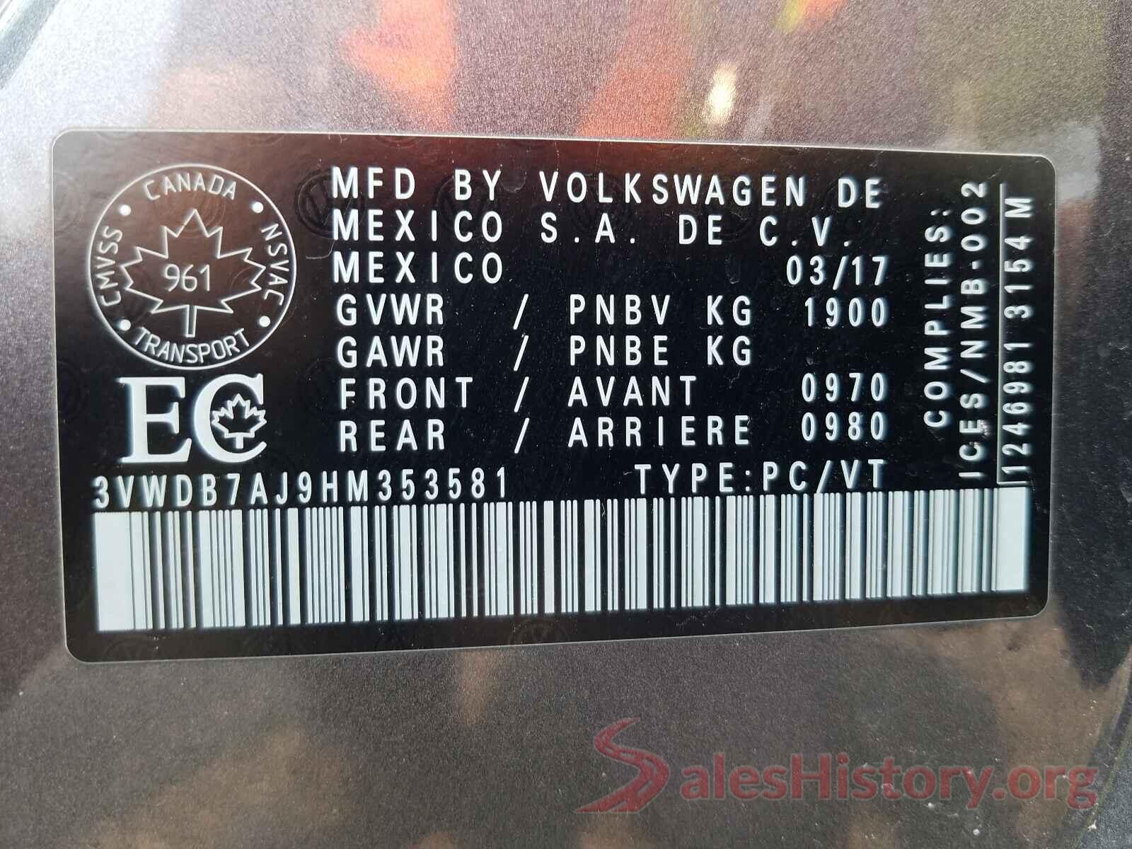 3VWDB7AJ9HM353581 2017 VOLKSWAGEN JETTA