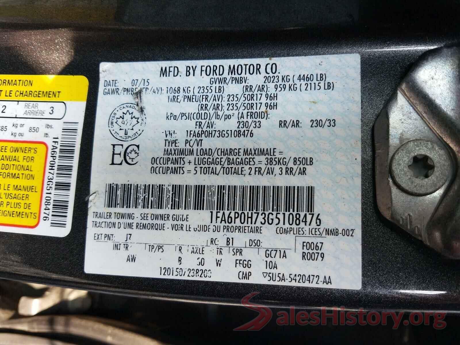 1FA6P0H73G5108476 2016 FORD FUSION