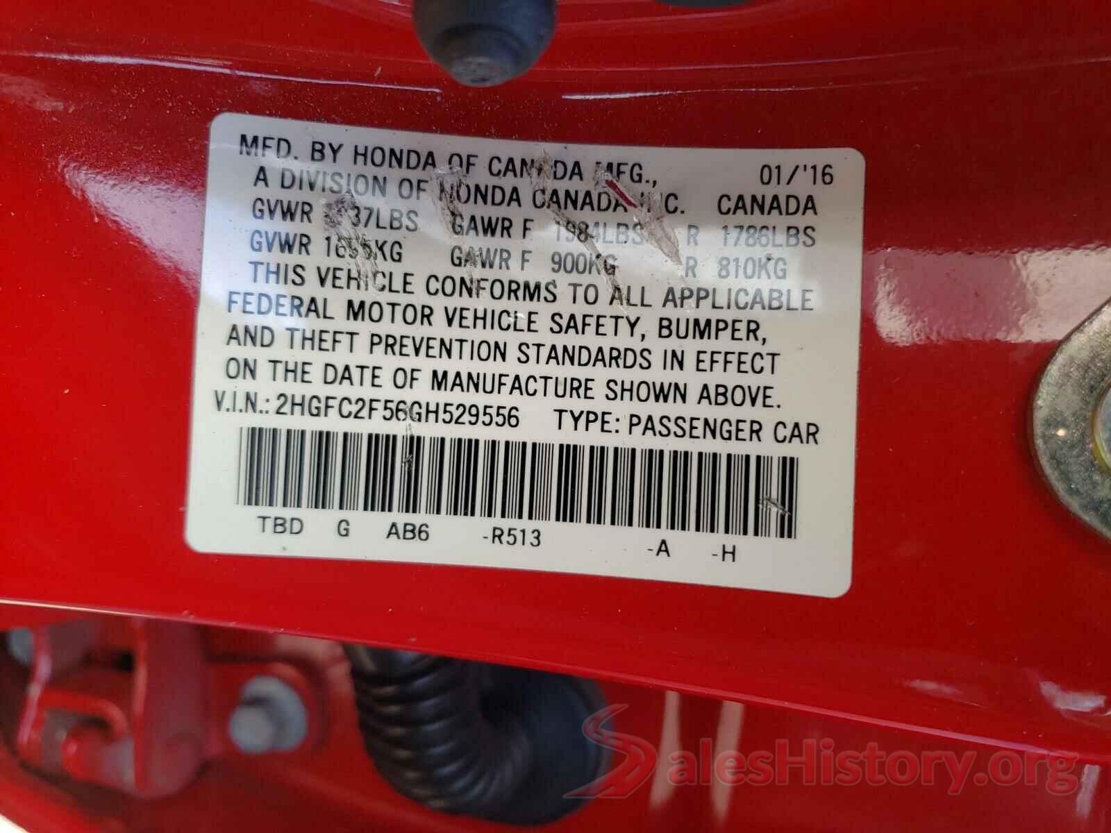 2HGFC2F56GH529556 2016 HONDA CIVIC