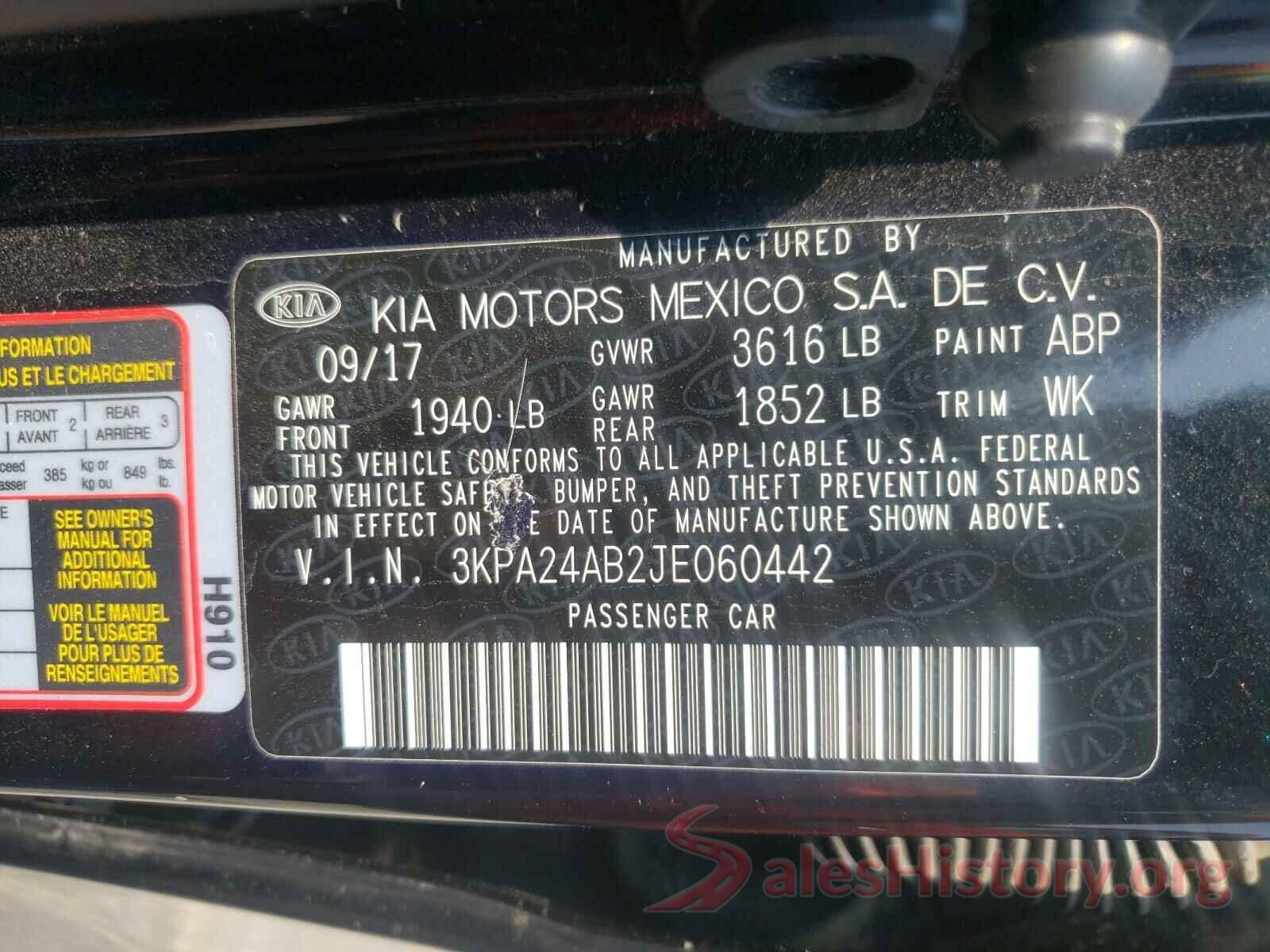 3KPA24AB2JE060442 2018 KIA RIO