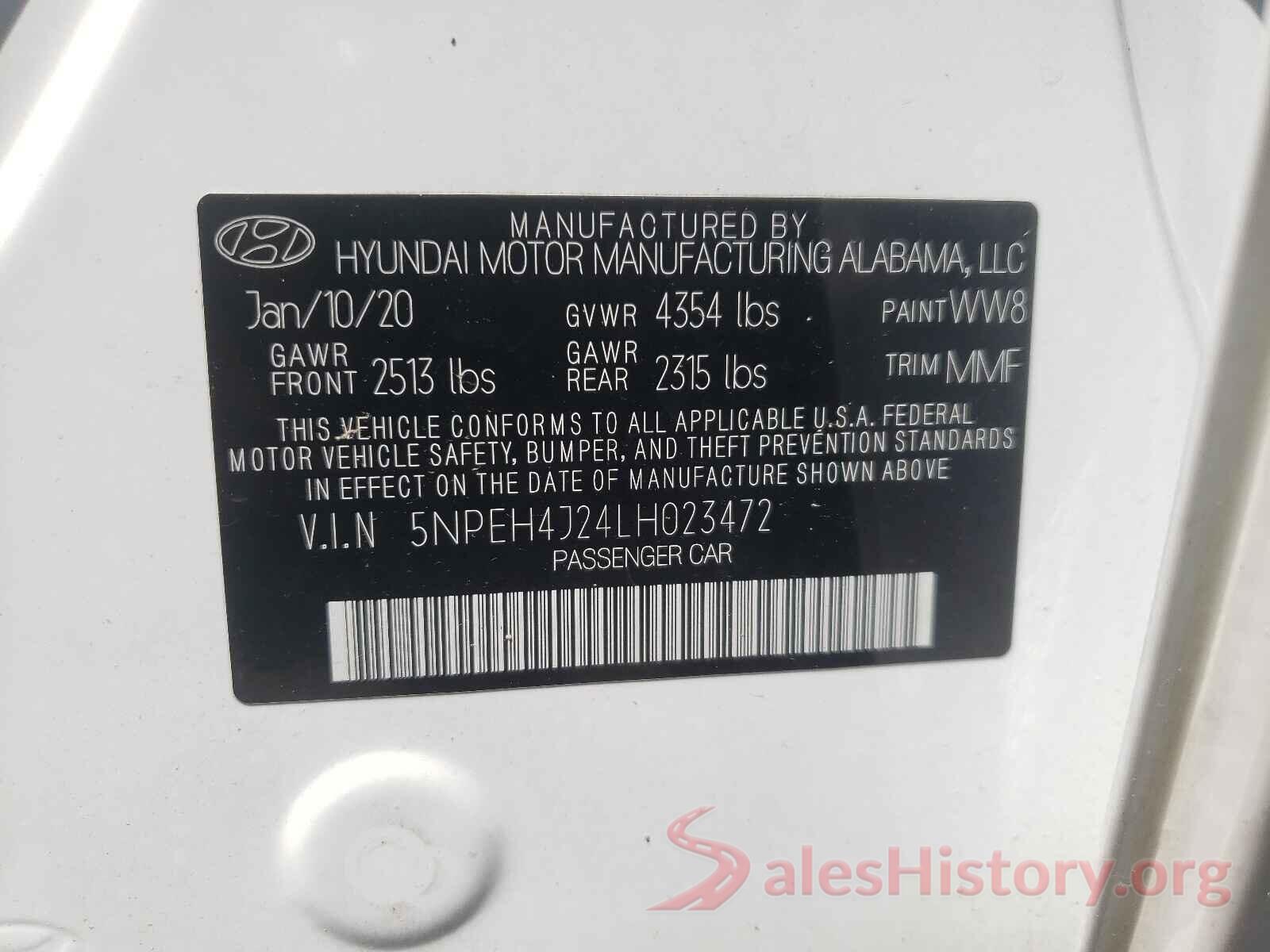 5NPEH4J24LH023472 2020 HYUNDAI SONATA