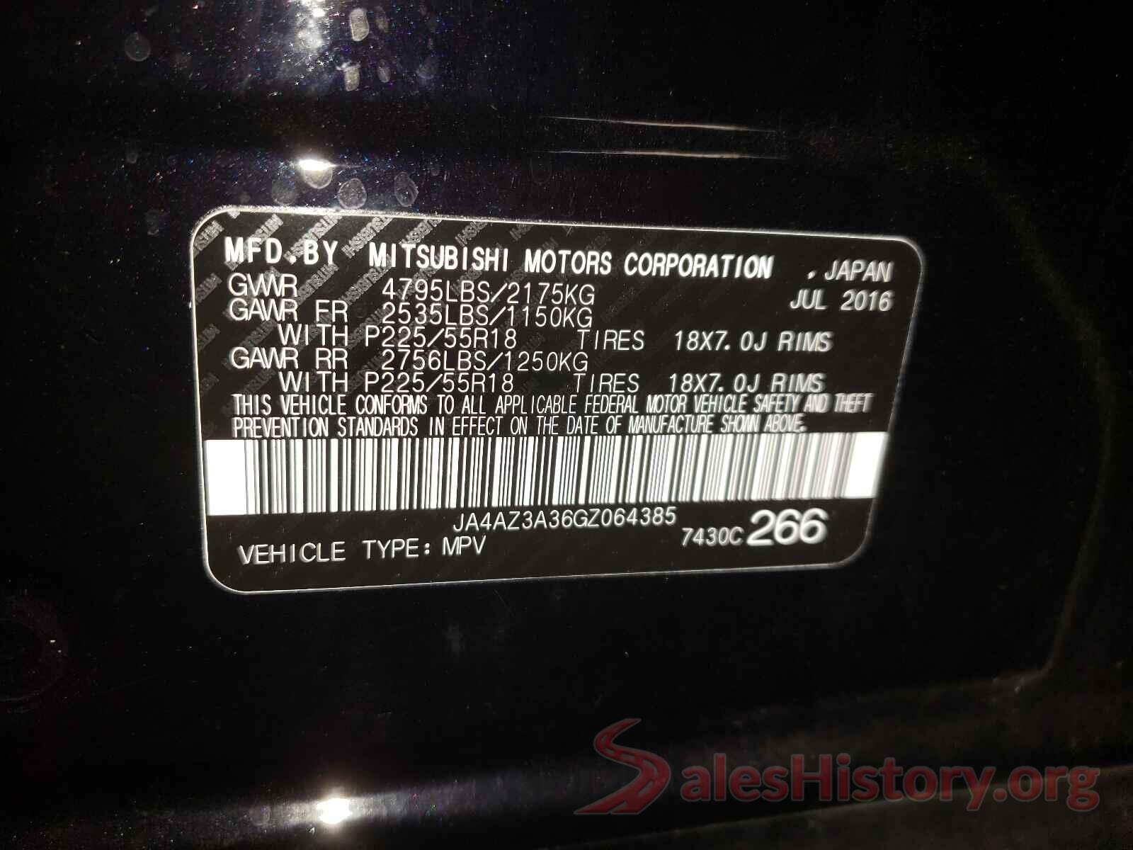 JA4AZ3A36GZ064385 2016 MITSUBISHI OUTLANDER