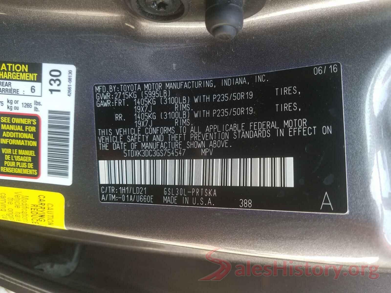 5TDXK3DC3GS754547 2016 TOYOTA SIENNA