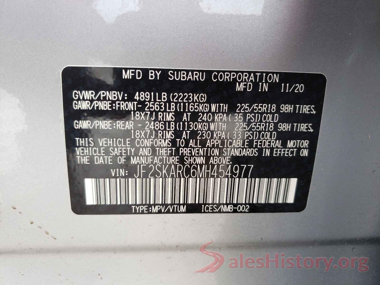 JF2SKARC6MH454977 2021 SUBARU FORESTER