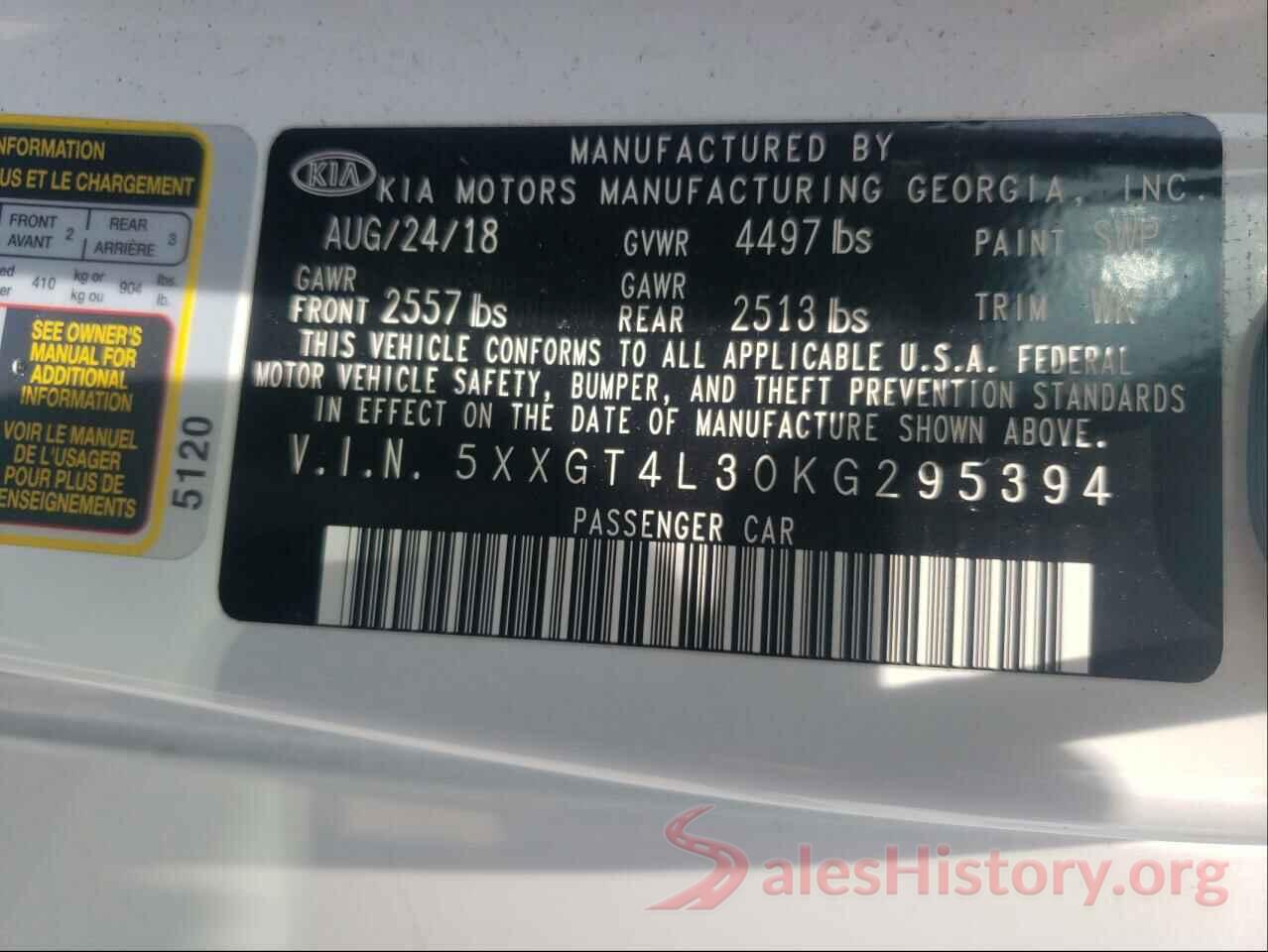 5XXGT4L30KG295394 2019 KIA OPTIMA