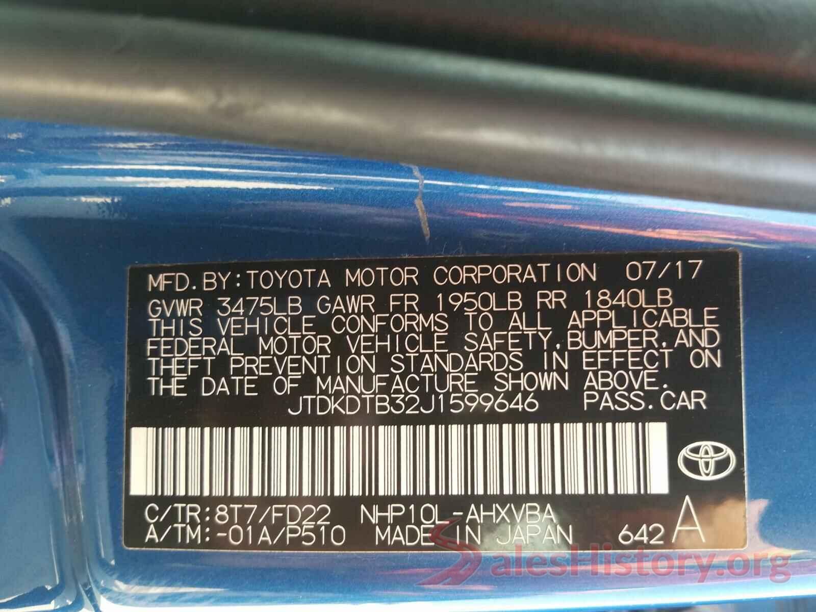 JTDKDTB32J1599646 2018 TOYOTA PRIUS