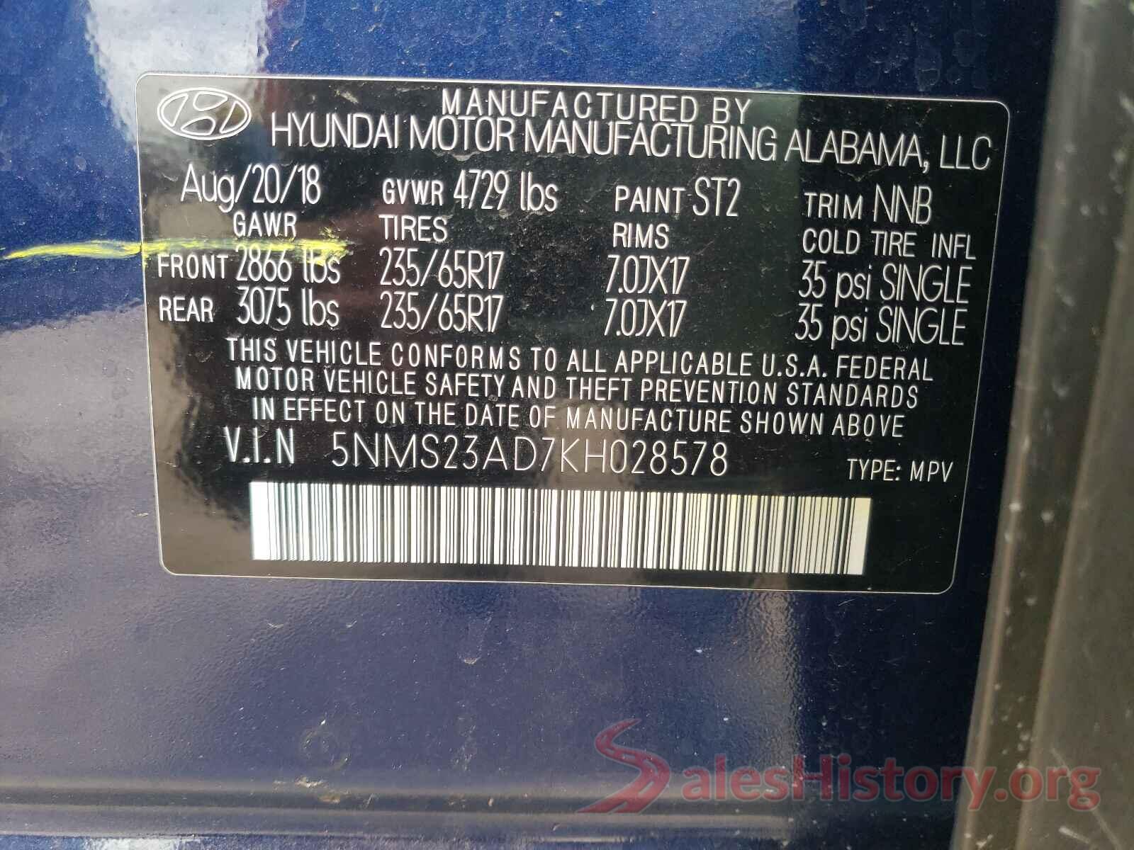 5NMS23AD7KH028578 2019 HYUNDAI SANTA FE