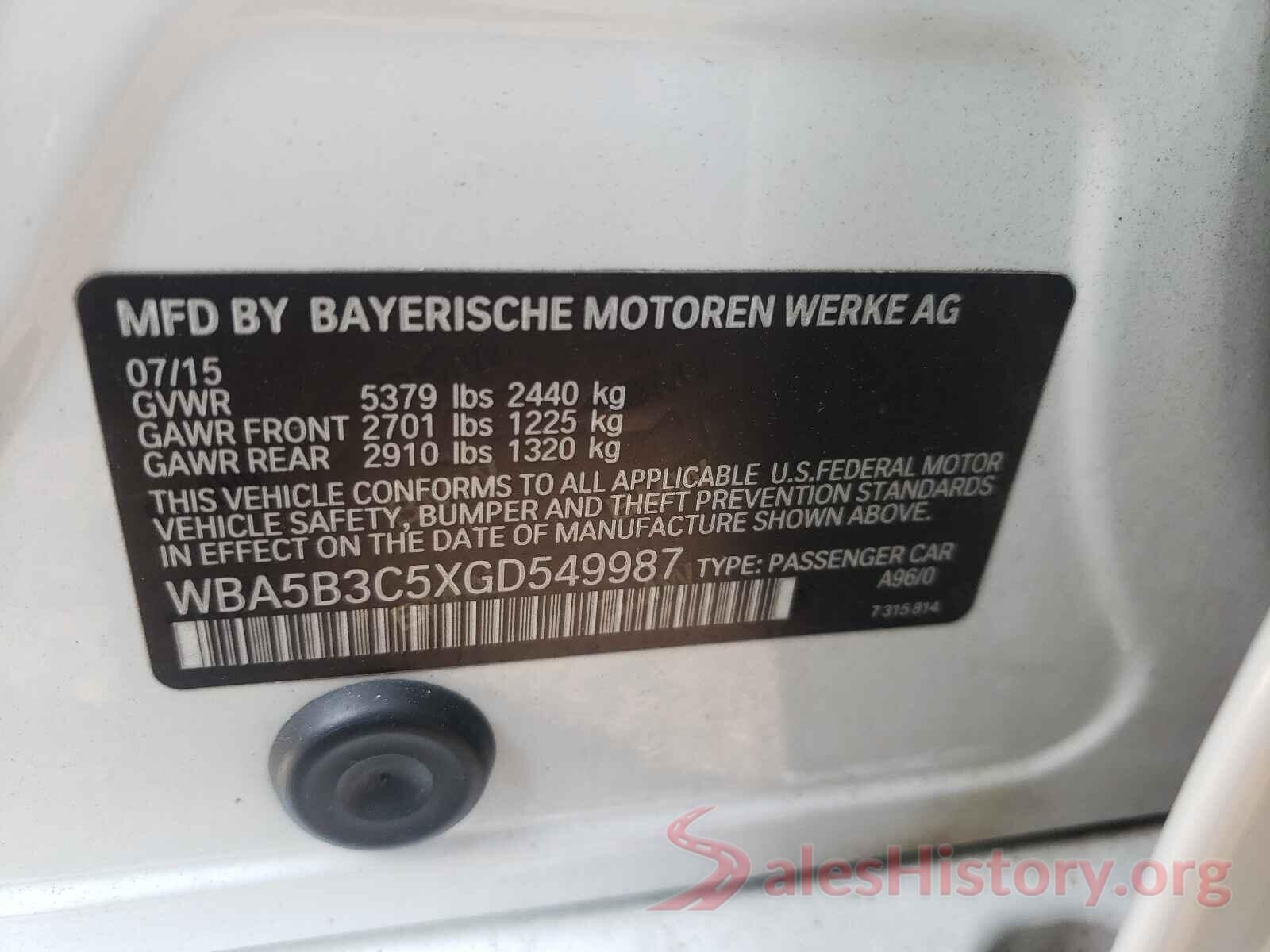 WBA5B3C5XGD549987 2016 BMW 5 SERIES