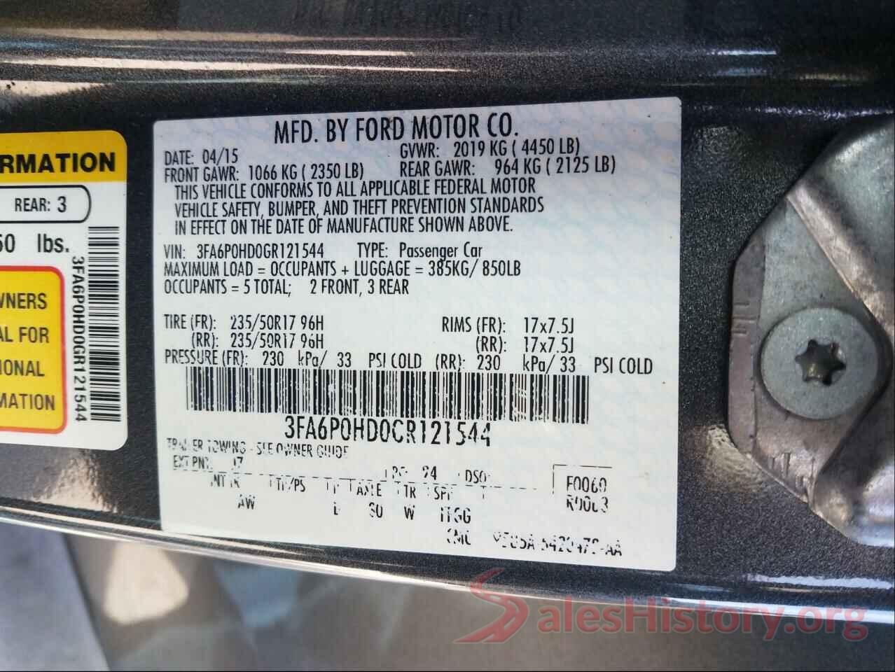 3FA6P0HD0GR121544 2016 FORD FUSION