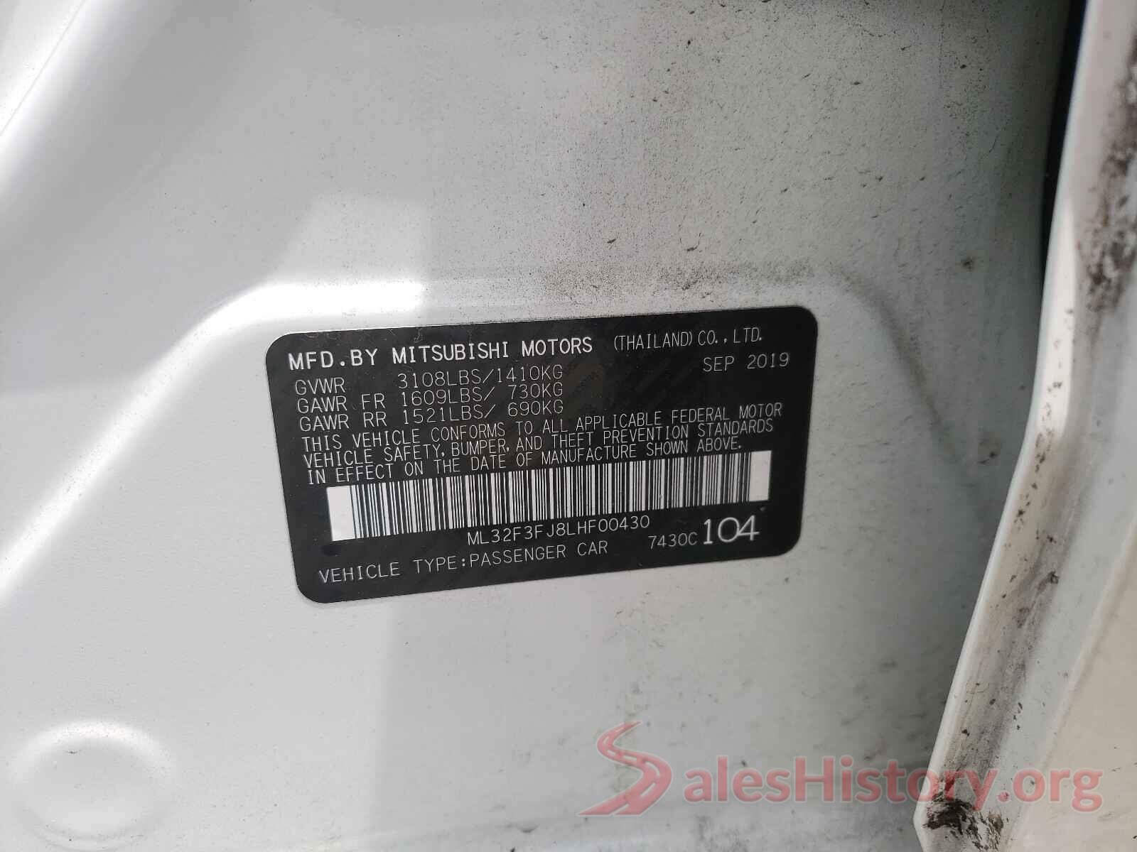 ML32F3FJ8LHF00430 2020 MITSUBISHI MIRAGE