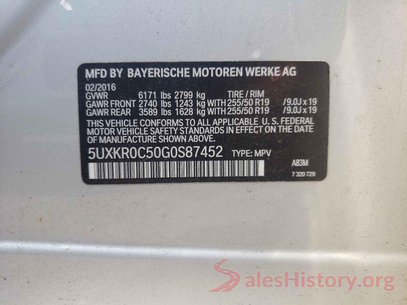 5UXKR0C50G0S87452 2016 BMW X5