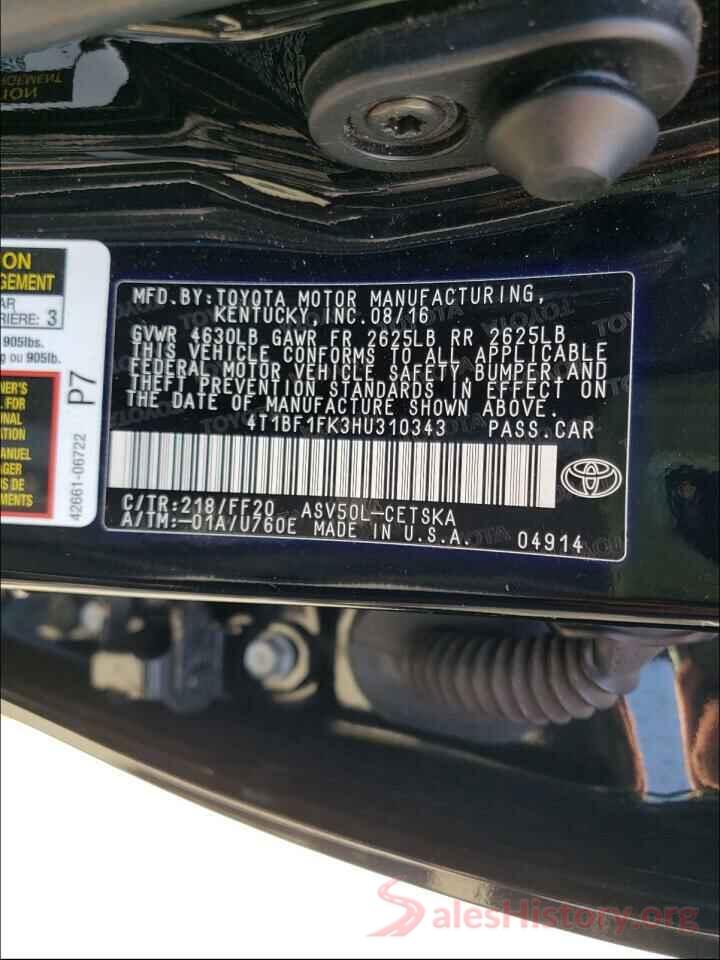 4T1BF1FK3HU310343 2017 TOYOTA CAMRY