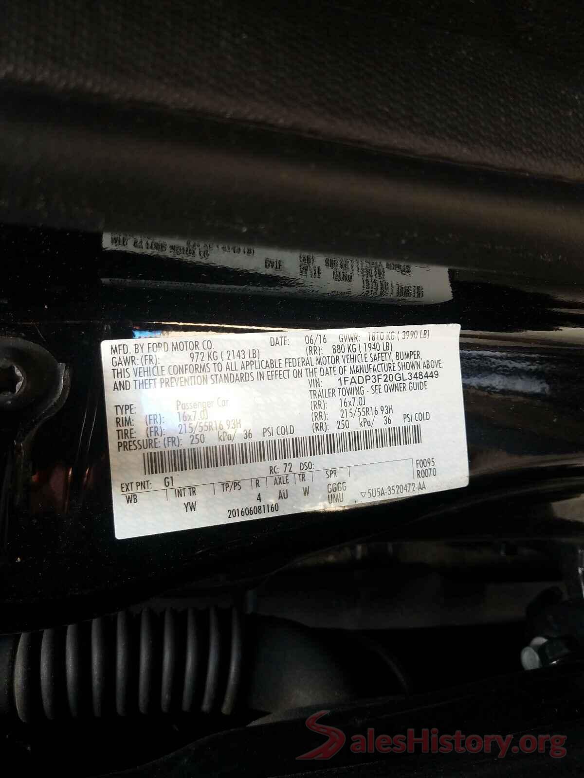 1FADP3F20GL348449 2016 FORD FOCUS