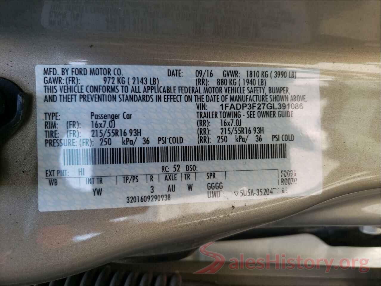 1FADP3F27GL391086 2016 FORD FOCUS