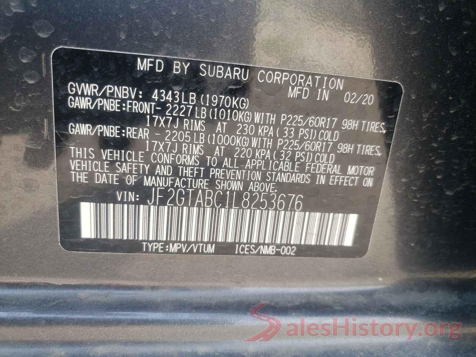 JF2GTABC1L8253676 2020 SUBARU CROSSTREK