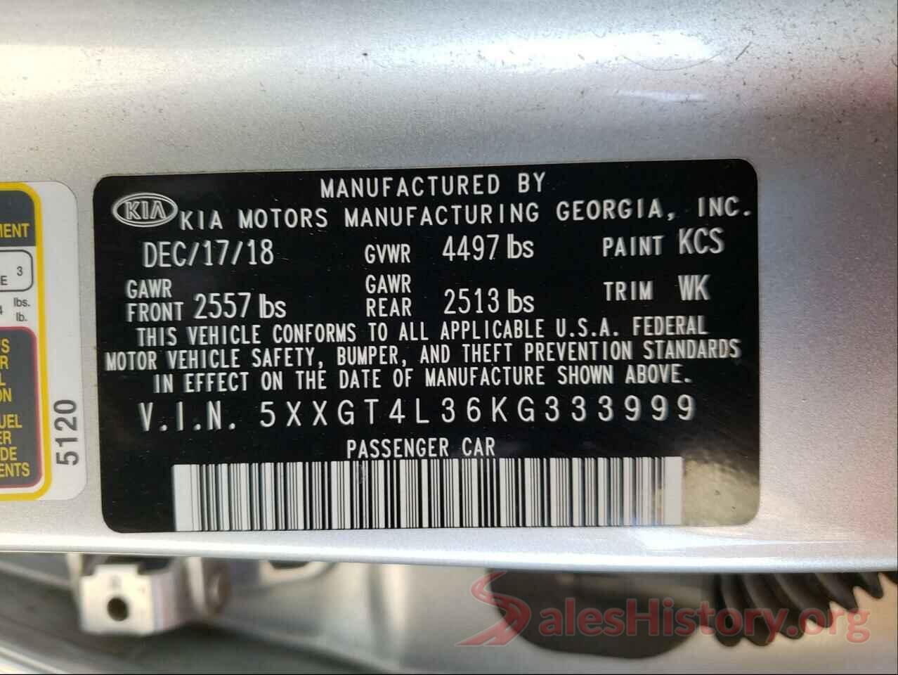 5XXGT4L36KG333999 2019 KIA OPTIMA