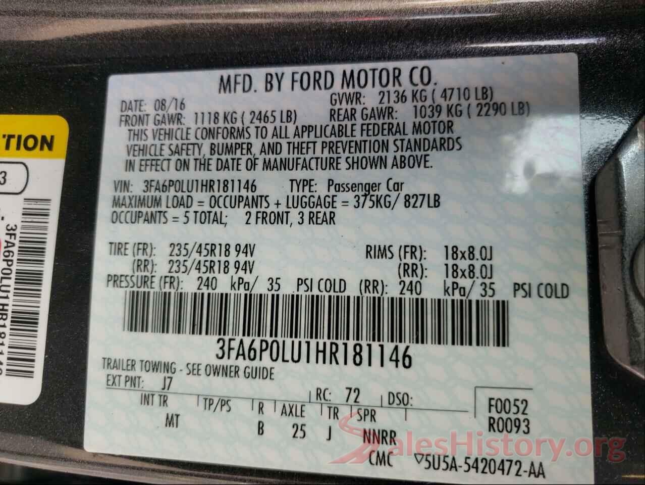 3FA6P0LU1HR181146 2017 FORD FUSION