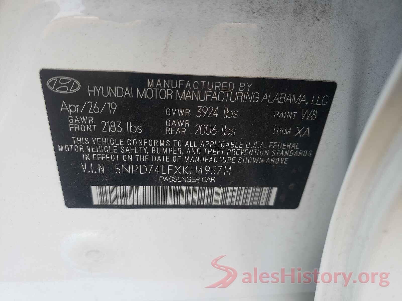 5NPD74LFXKH493714 2019 HYUNDAI ELANTRA