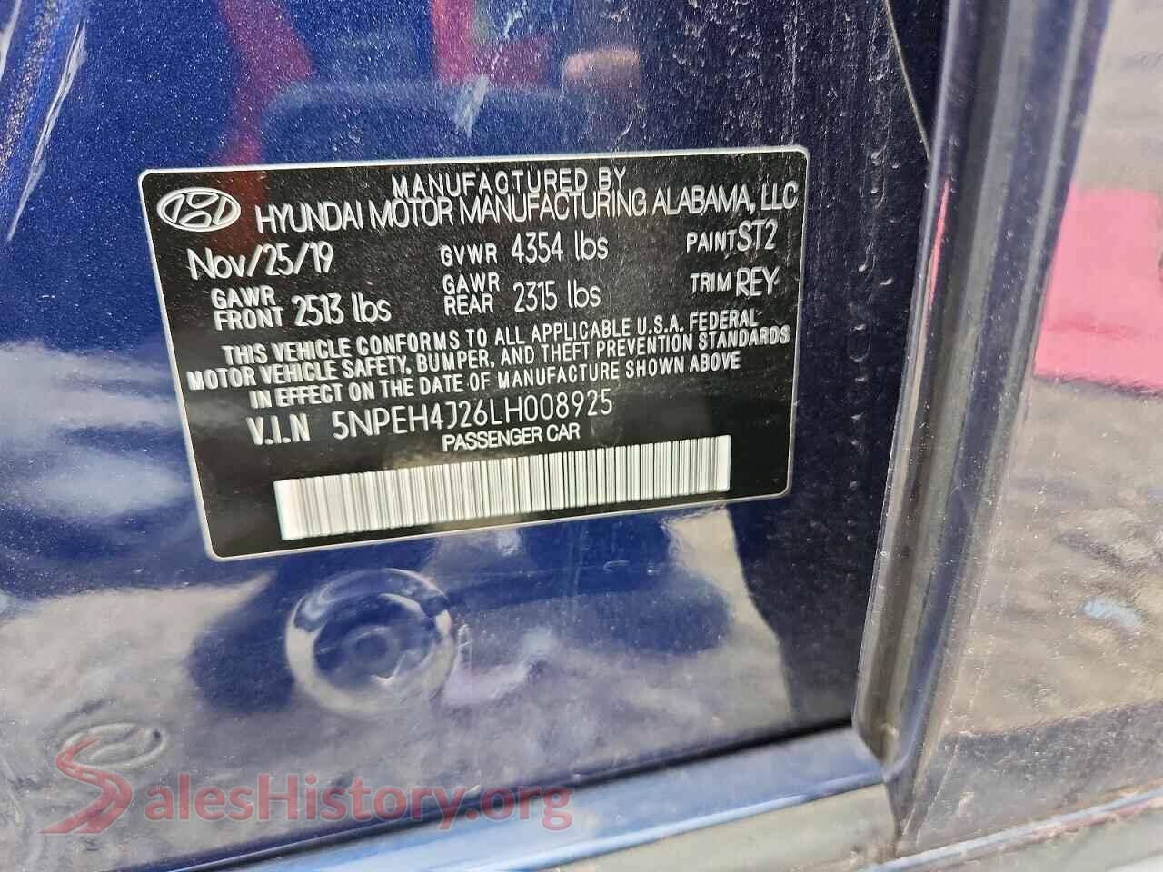 2020 HYUNDAI SONATA VIN 5NPEH4J26LH008925, wheel and tire