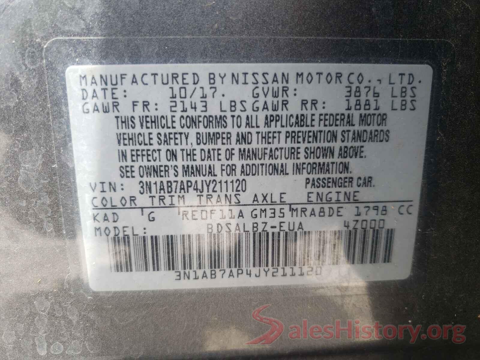 3N1AB7AP4JY211120 2018 NISSAN SENTRA