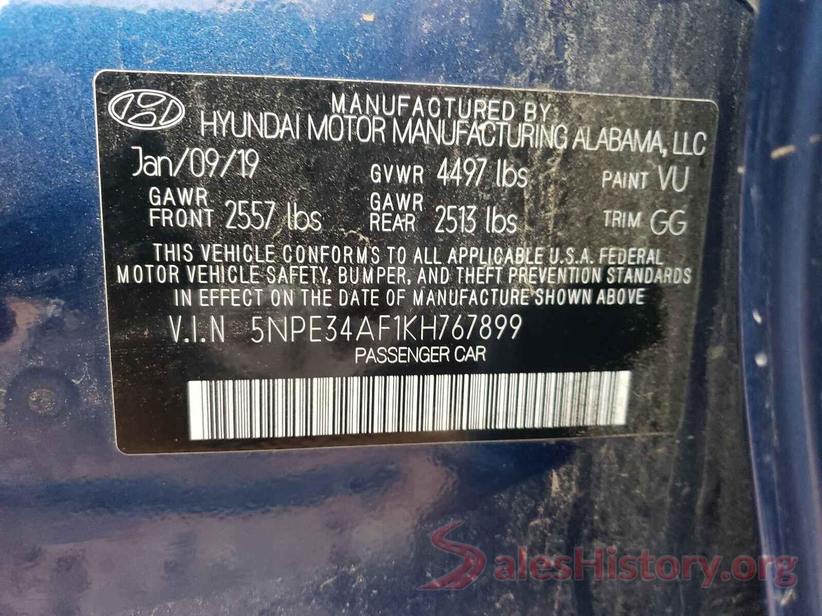 5NPE34AF1KH767899 2019 HYUNDAI SONATA