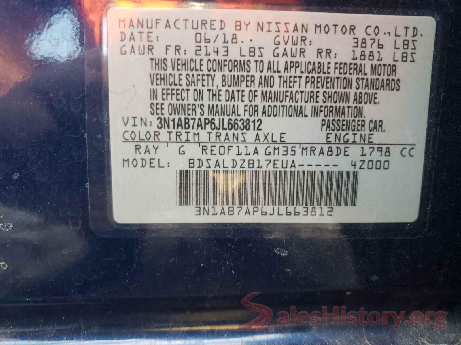 3N1AB7AP6JL663812 2018 NISSAN SENTRA