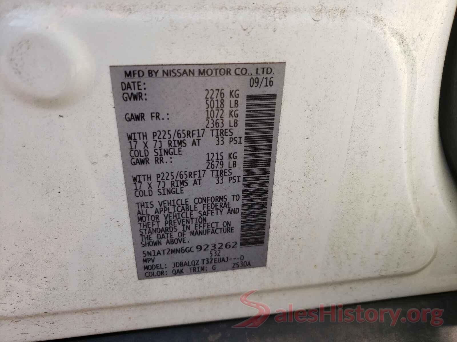 5N1AT2MN6GC923262 2016 NISSAN ROGUE