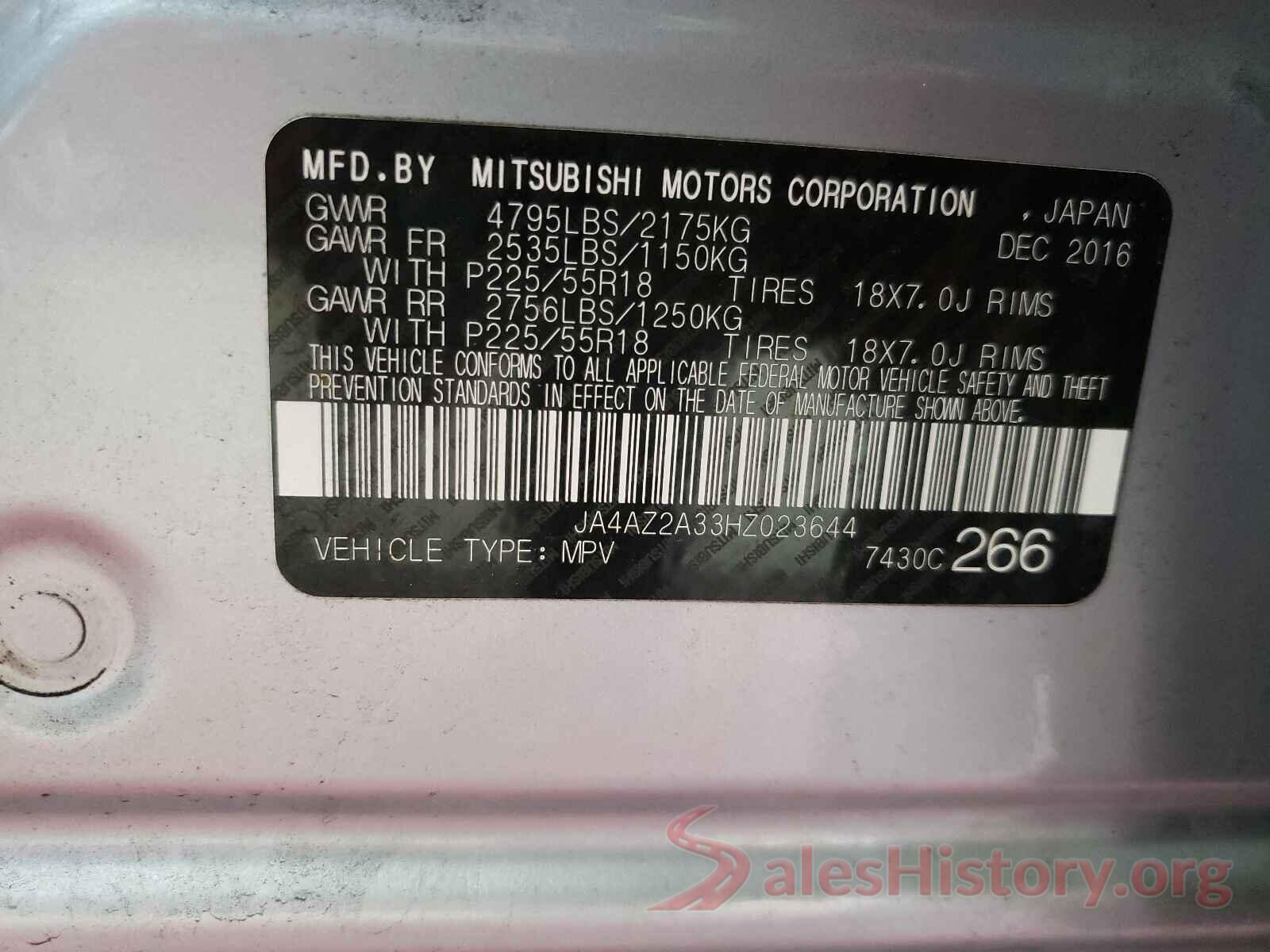 JA4AZ2A33HZ023644 2017 MITSUBISHI OUTLANDER