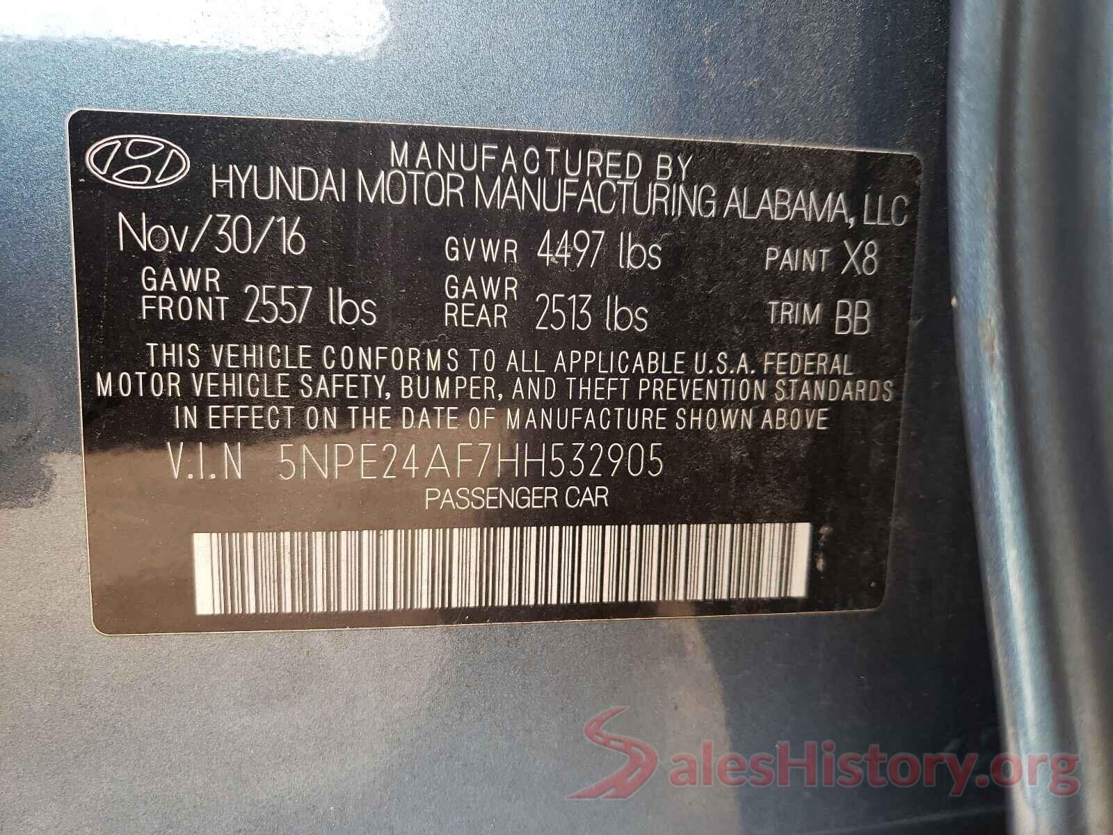 5NPE24AF7HH532905 2017 HYUNDAI SONATA