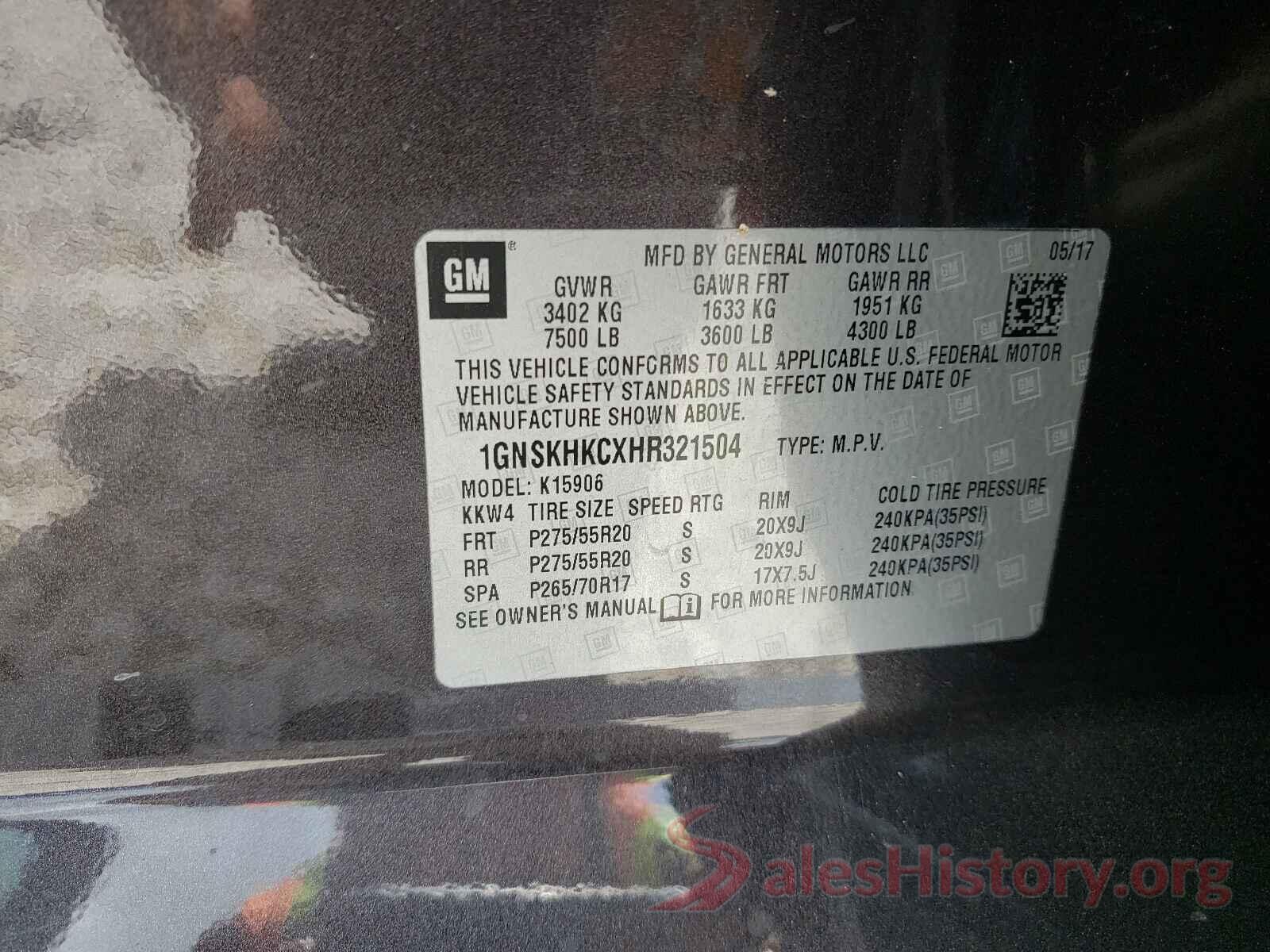 1GNSKHKCXHR321504 2017 CHEVROLET SUBURBAN