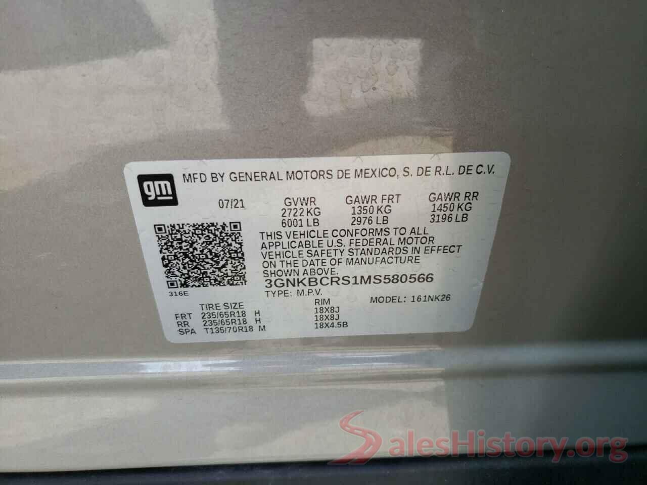 3GNKBCRS1MS580566 2021 CHEVROLET BLAZER