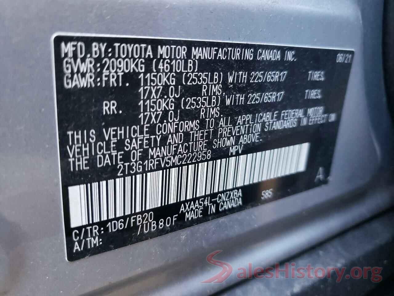 2T3G1RFV5MC222958 2021 TOYOTA RAV4