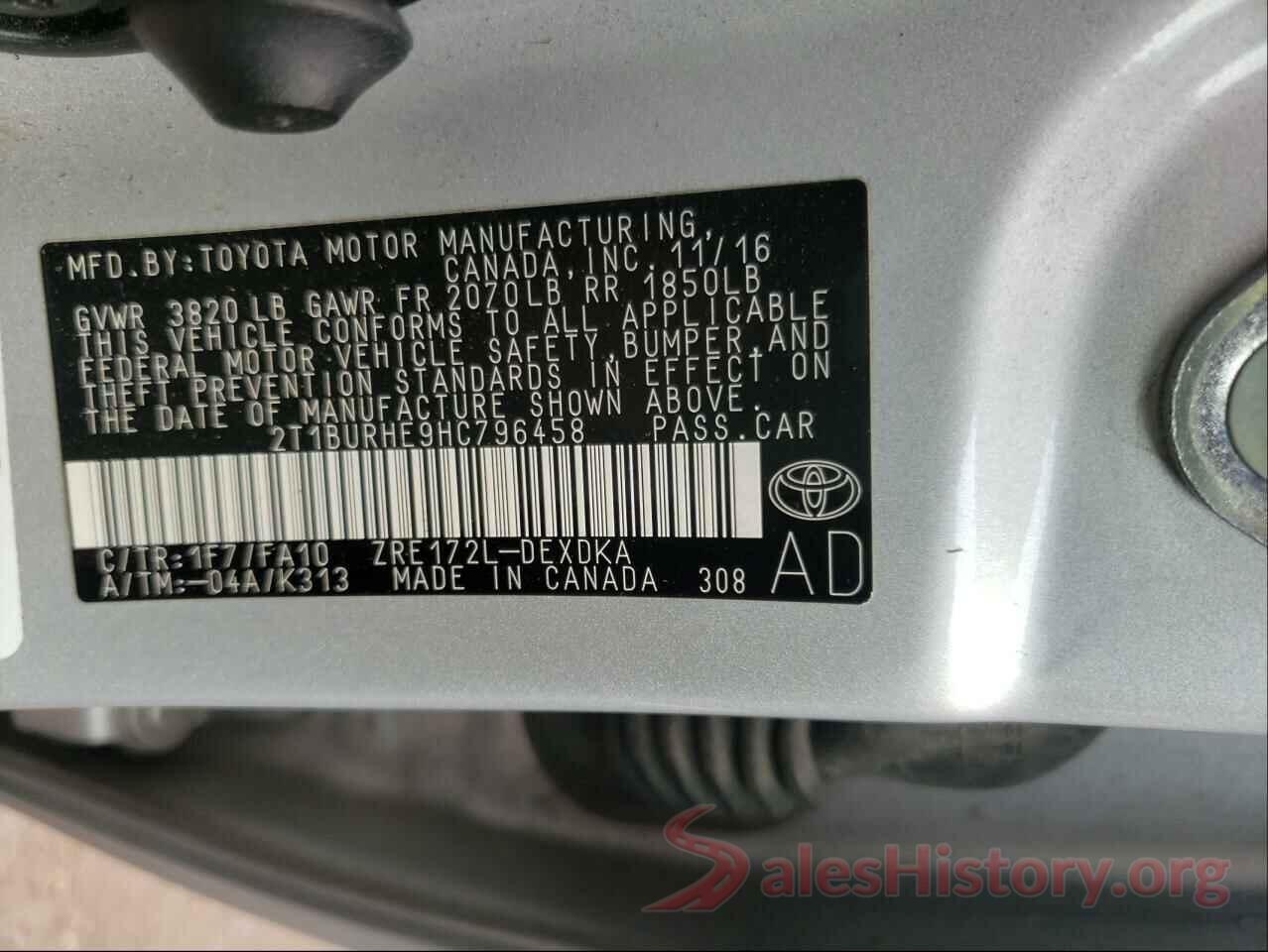 2T1BURHE9HC796458 2017 TOYOTA COROLLA