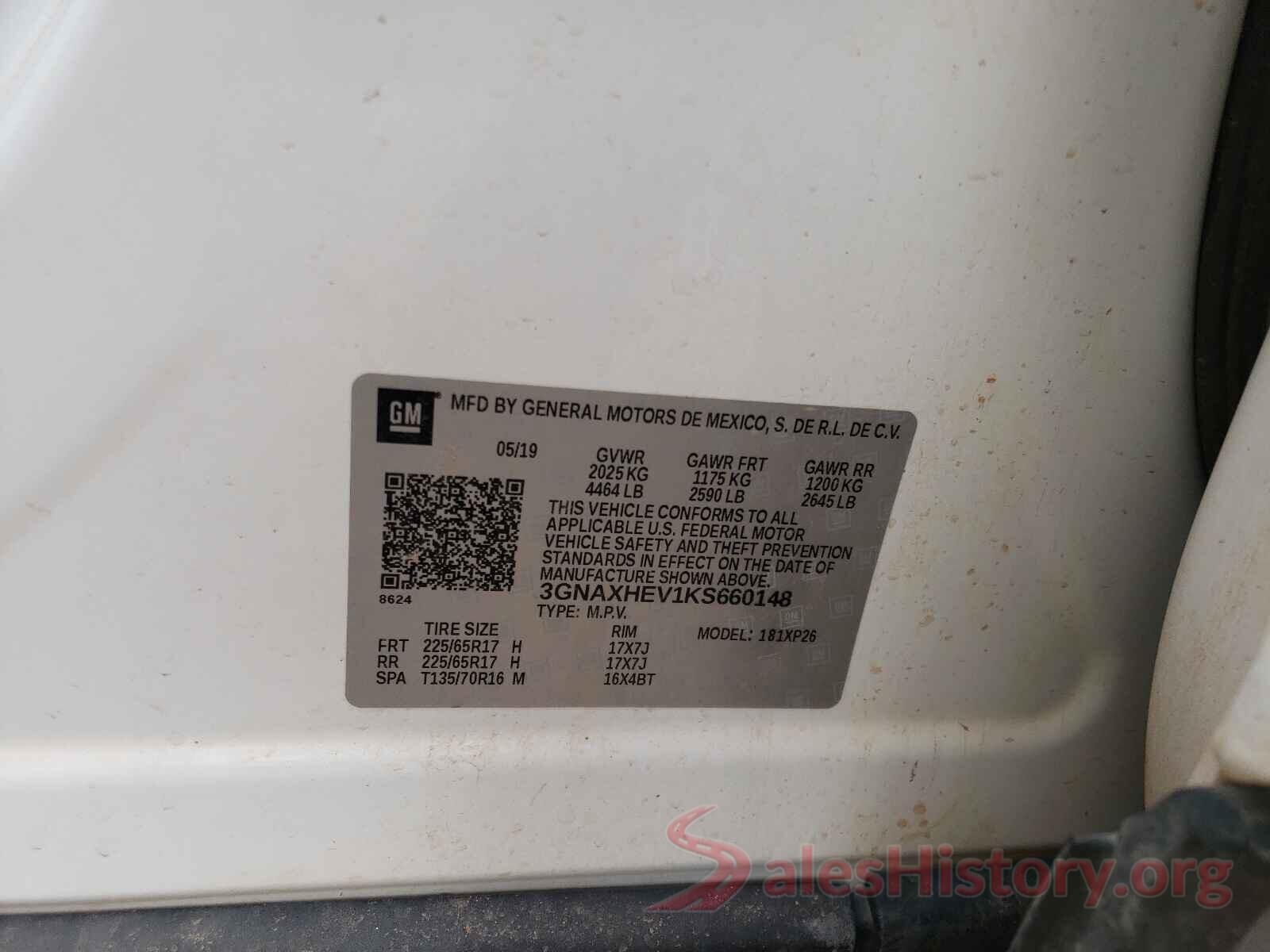 3GNAXHEV1KS660148 2019 CHEVROLET EQUINOX