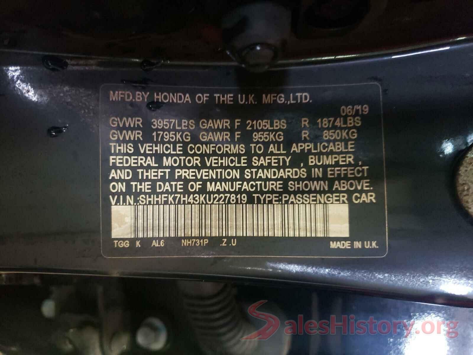 SHHFK7H43KU227819 2019 HONDA CIVIC