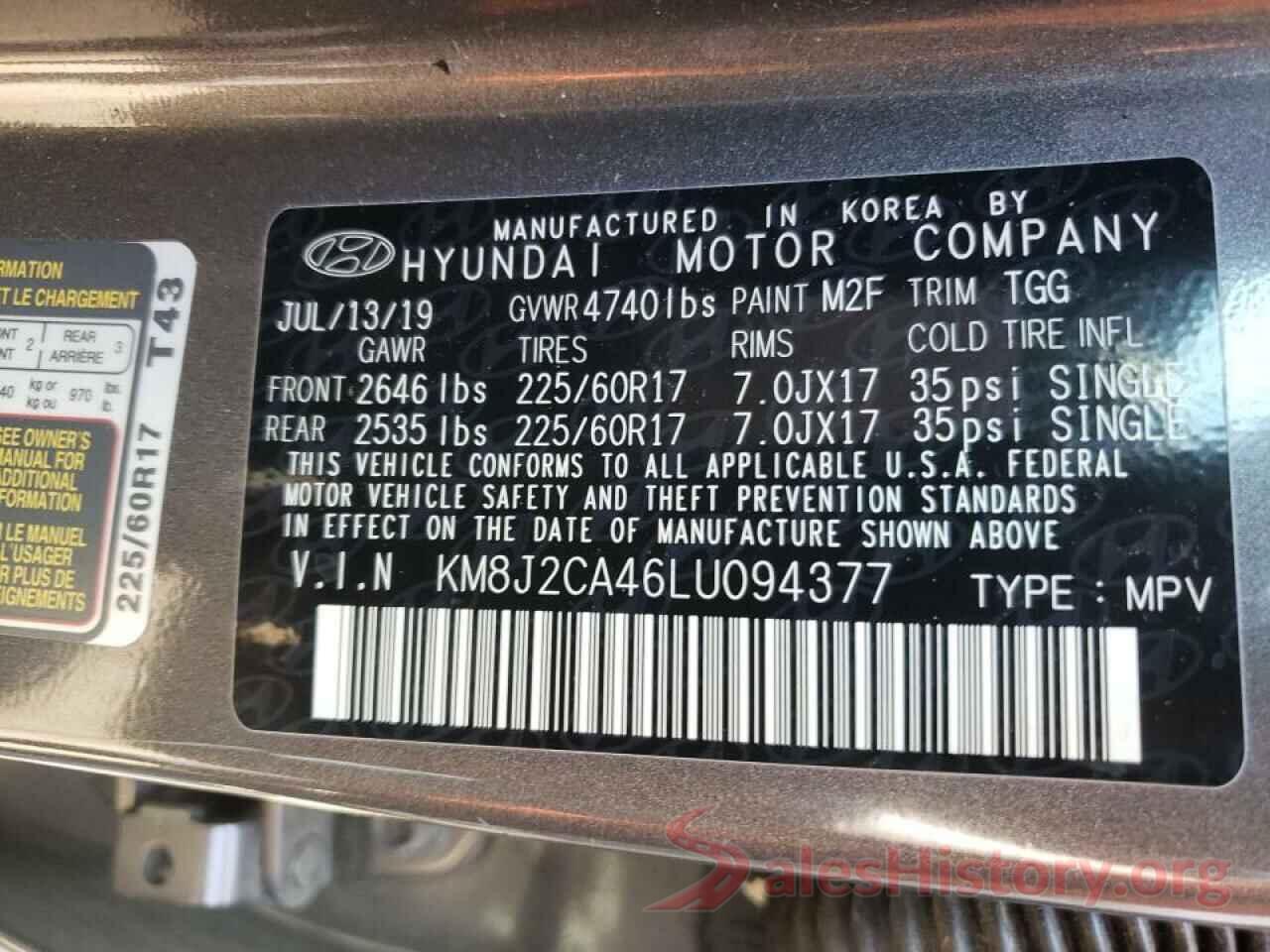 KM8J2CA46LU094377 2020 HYUNDAI TUCSON