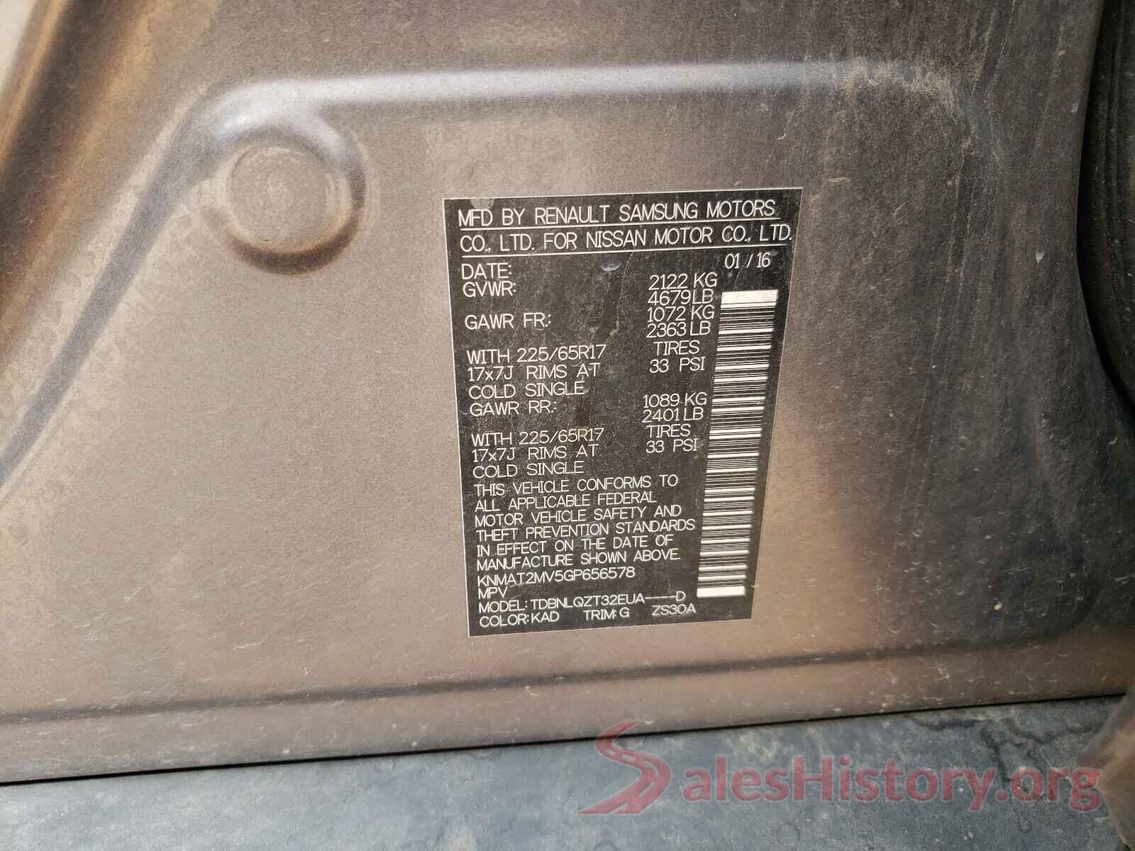 KNMAT2MV5GP656578 2016 NISSAN ROGUE