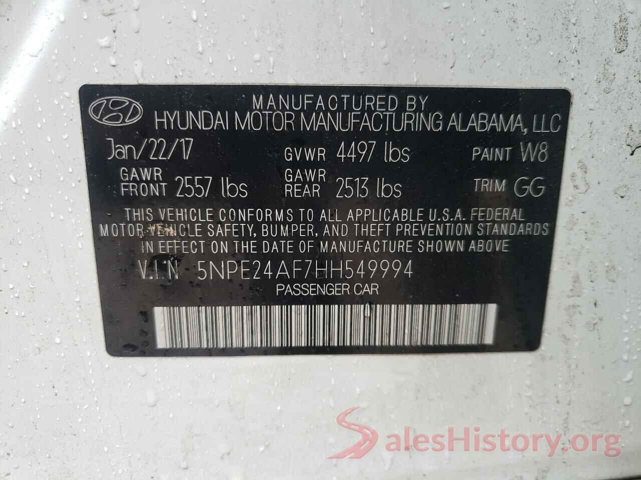 5NPE24AF7HH549994 2017 HYUNDAI SONATA