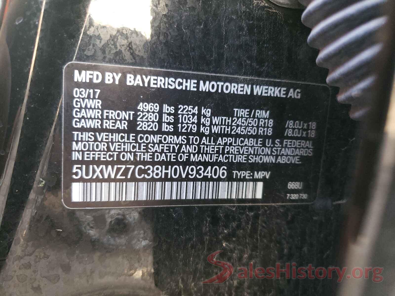 5UXWZ7C38H0V93406 2017 BMW X3