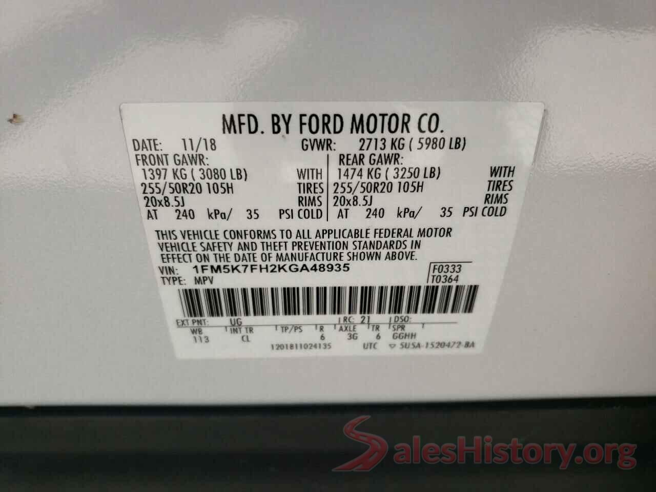 1FM5K7FH2KGA48935 2019 FORD EXPLORER