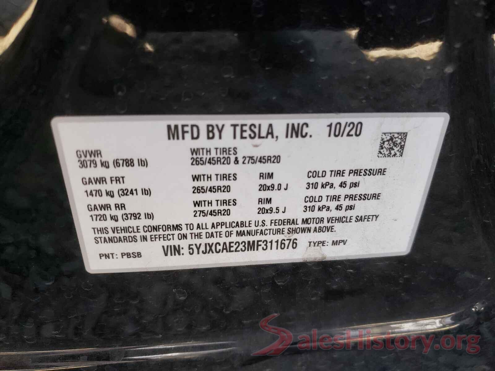 5YJXCAE23MF311676 2021 TESLA MODEL X