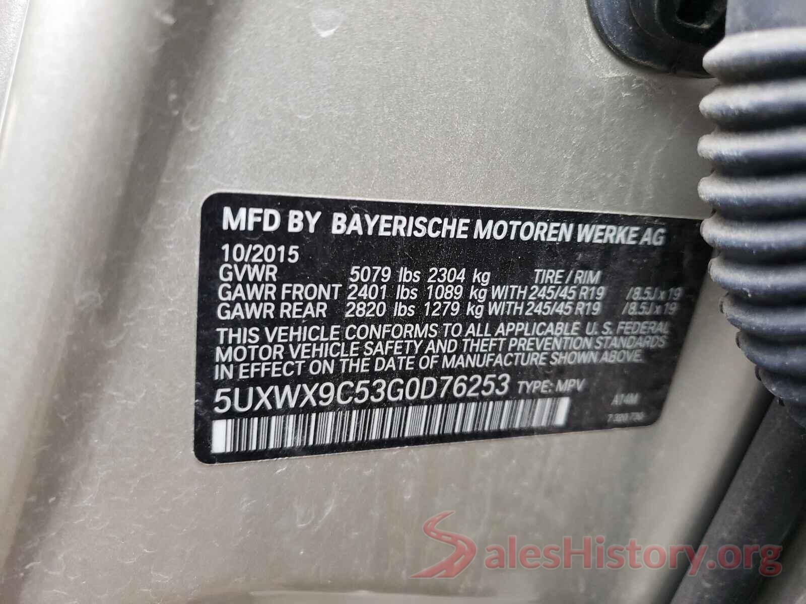 5UXWX9C53G0D76253 2016 BMW X3