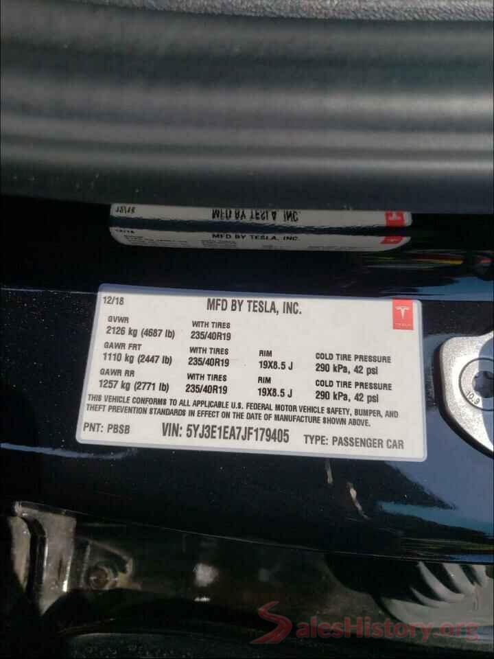 5YJ3E1EA7JF179405 2018 TESLA MODEL 3