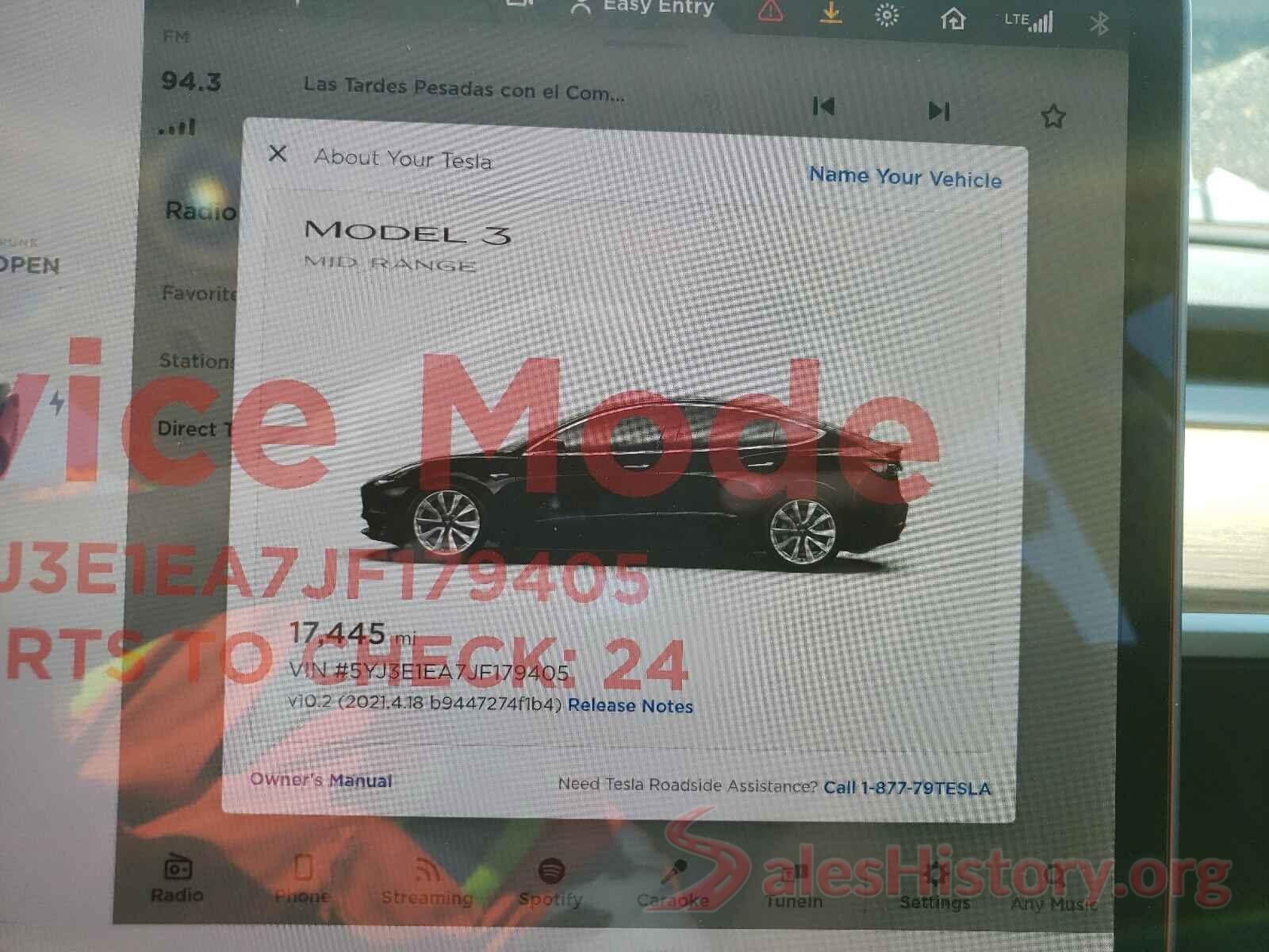 5YJ3E1EA7JF179405 2018 TESLA MODEL 3