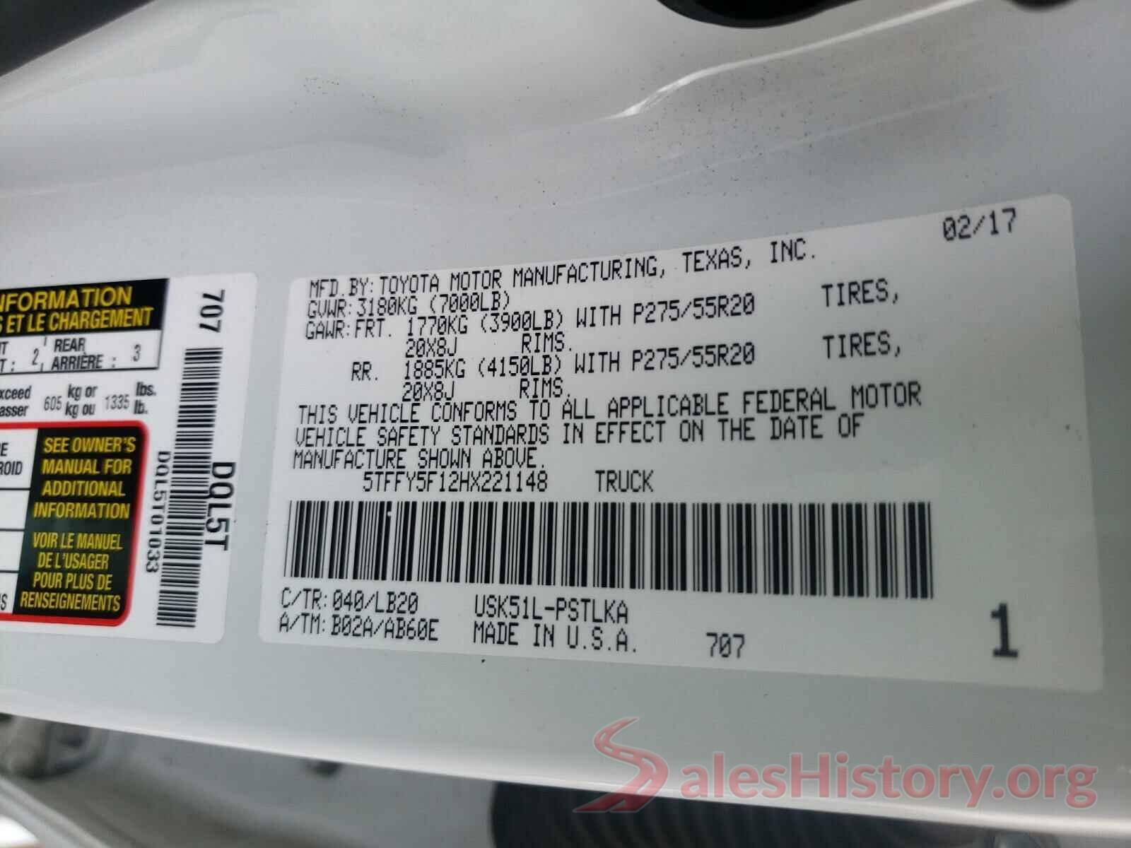 5TFFY5F12HX221148 2017 TOYOTA TUNDRA