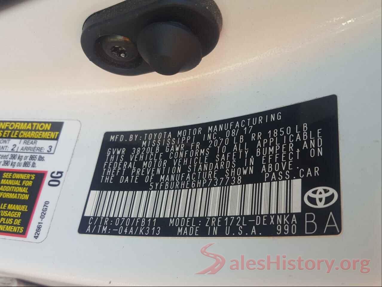 5YFBURHE6HP737738 2017 TOYOTA COROLLA