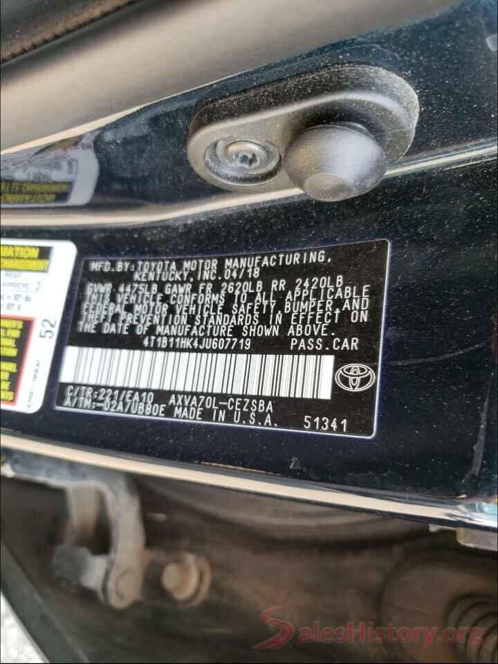 4T1B11HK4JU607719 2018 TOYOTA CAMRY