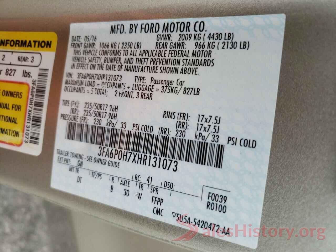 3FA6P0H7XHR131073 2017 FORD FUSION