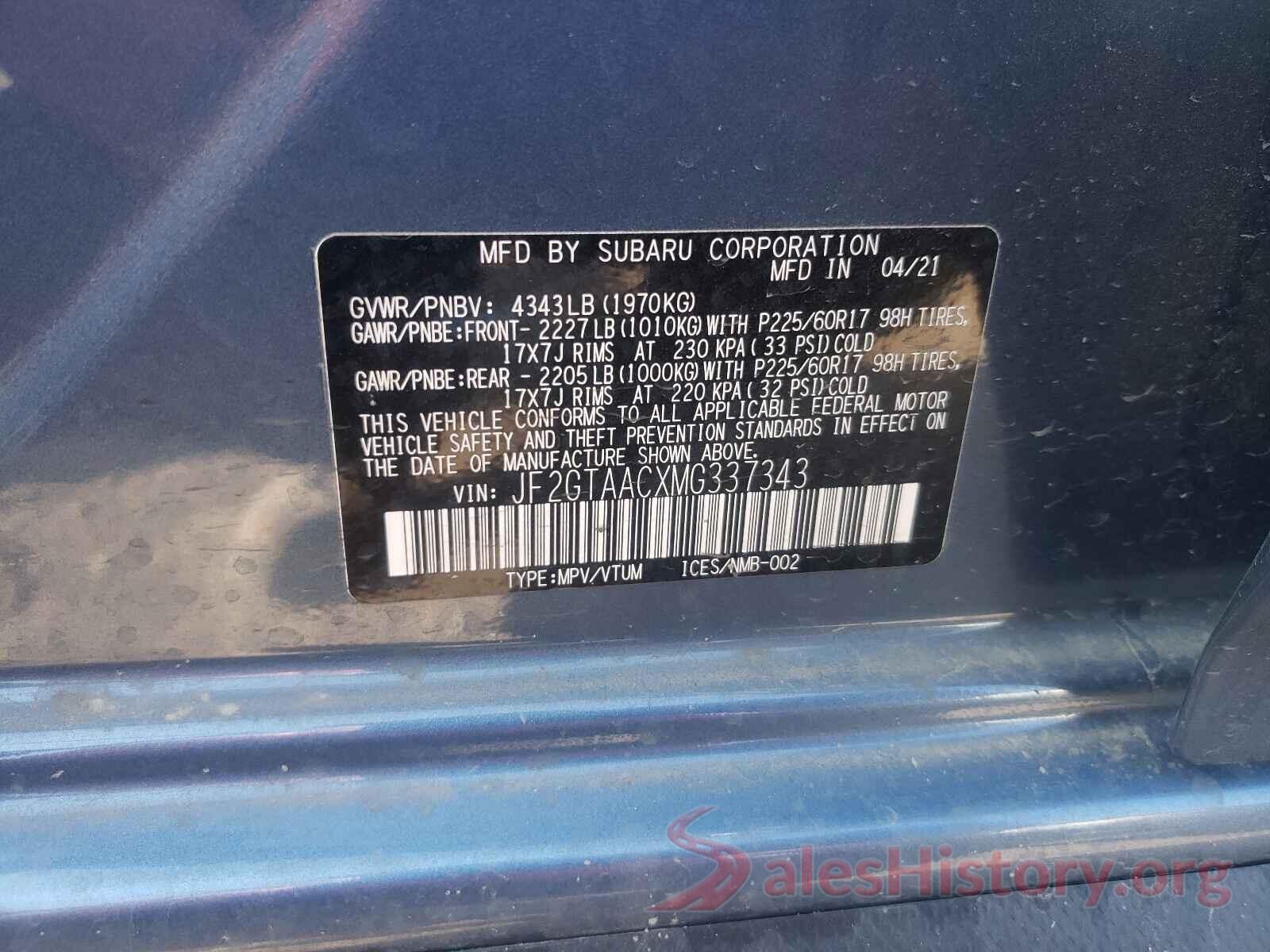 JF2GTAACXMG337343 2021 SUBARU CROSSTREK